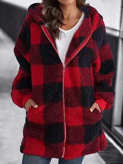 Manteau à carreaux grande taille confortable ample