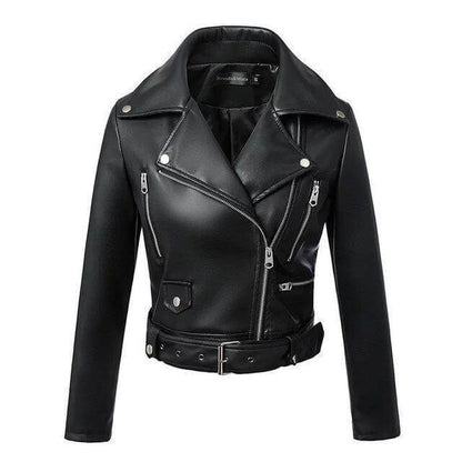 Veste en cuir motard femme avec ceinture
