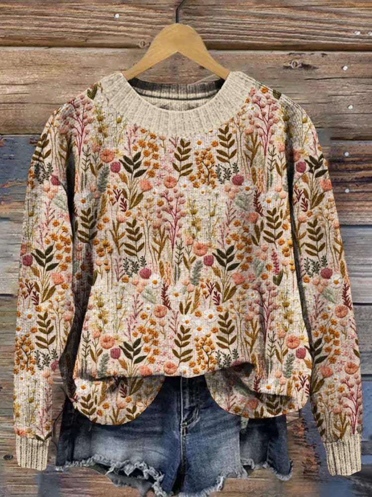 Pull en tricot fleuri pour femme