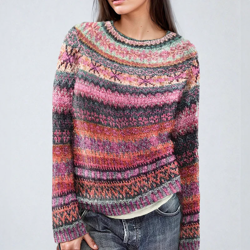 Pull en maille coloré à rayures pour femme