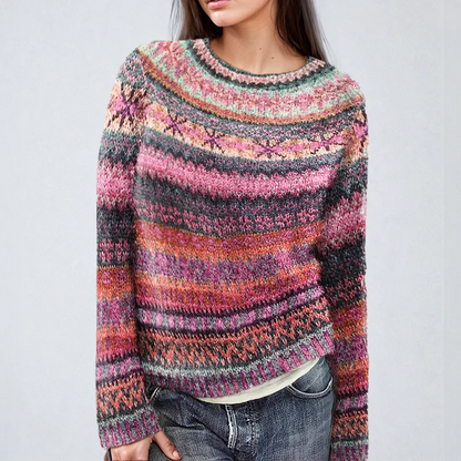 Pull en maille coloré à rayures pour femme