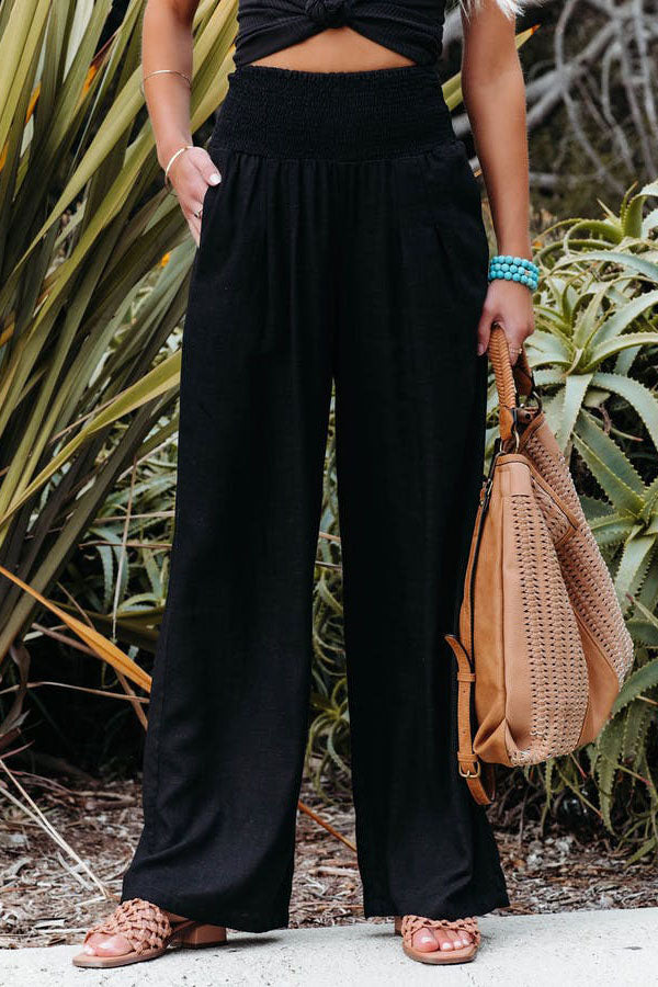 Pantalon femme taille haute jambes larges élégant