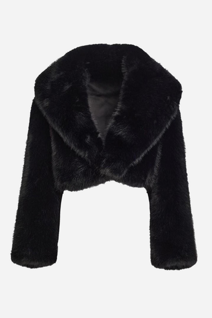 Veste courte en fausse fourrure avec col châle pour femme