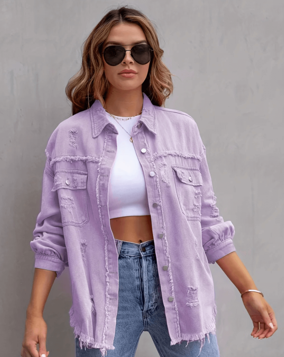 Veste en jean oversize déchirée authentique