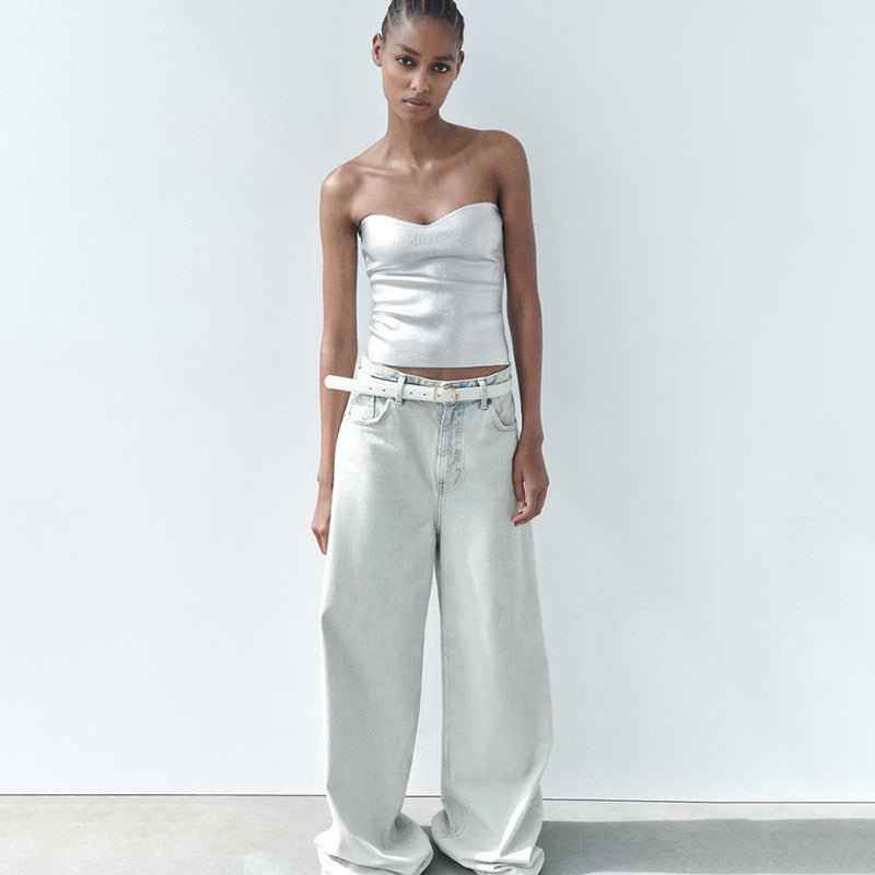 Sexy Bustier-Top Metallic Glitzer Herz Ausschnitt - IdealeKleiden