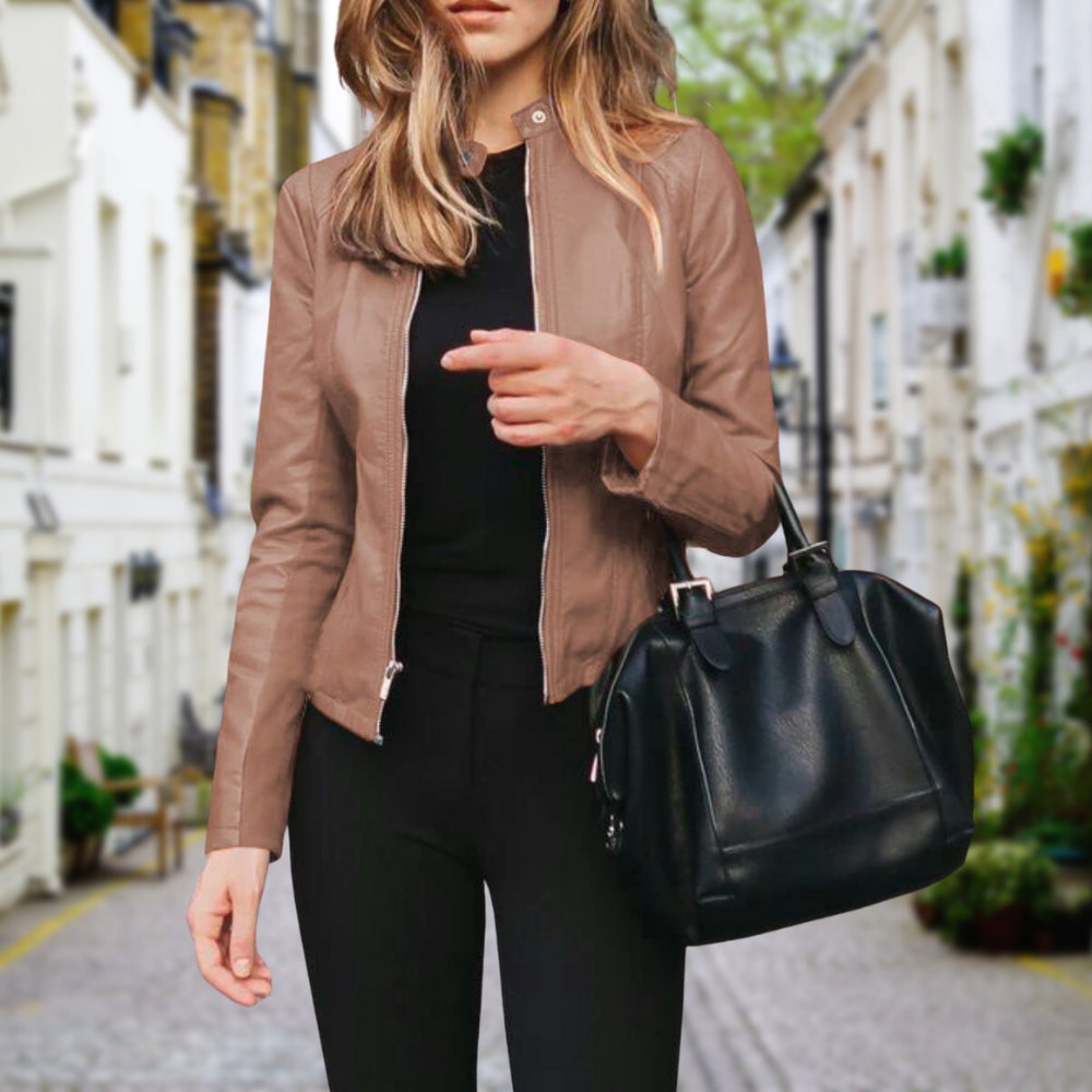 Blouson en cuir slim col montant élégant
