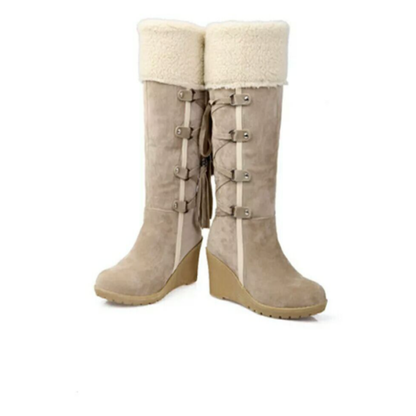 Bottes à lacets compensées en fausse fourrure pour femme