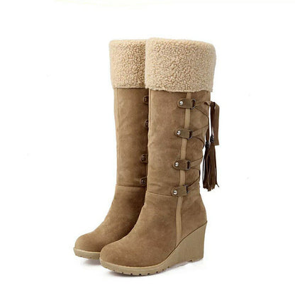 Bottes à lacets compensées en fausse fourrure pour femme