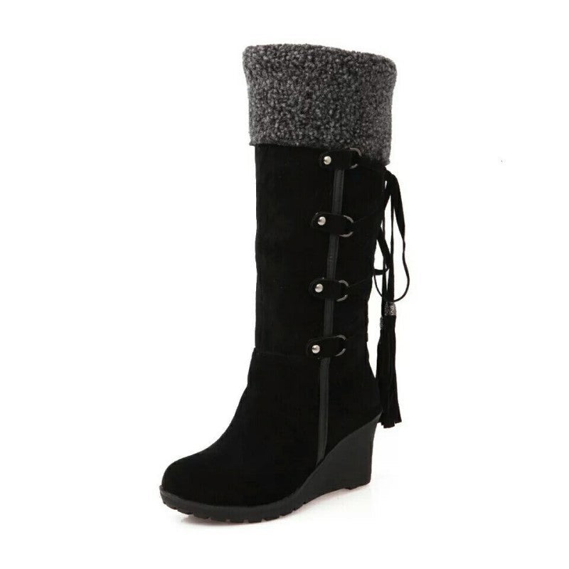 Bottes à lacets compensées en fausse fourrure pour femme