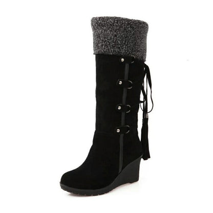 Bottes à lacets compensées en fausse fourrure pour femme