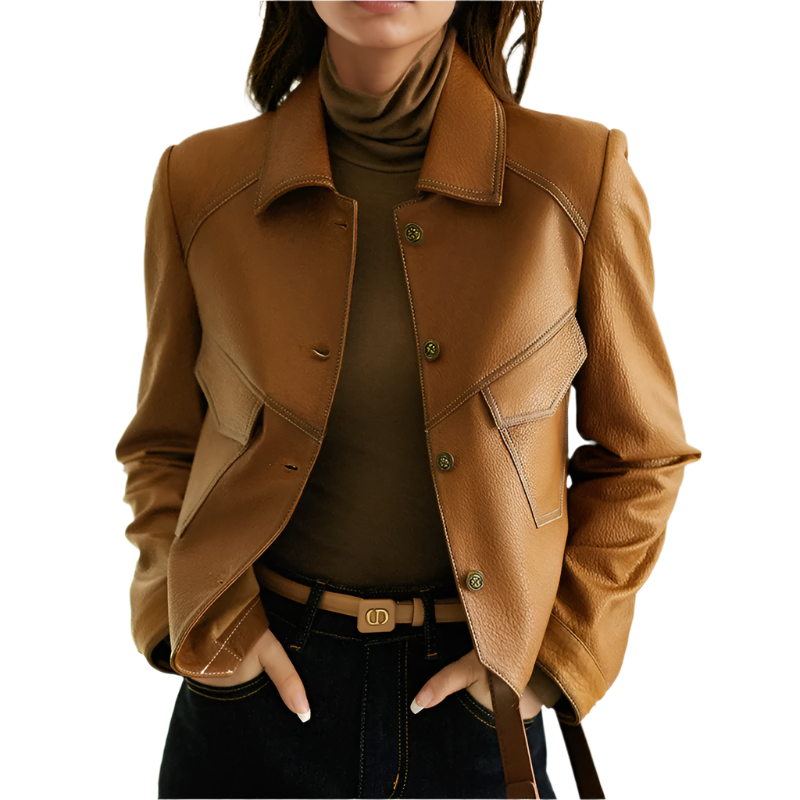 Blouson en cuir végétalien pour femme, style rétro
