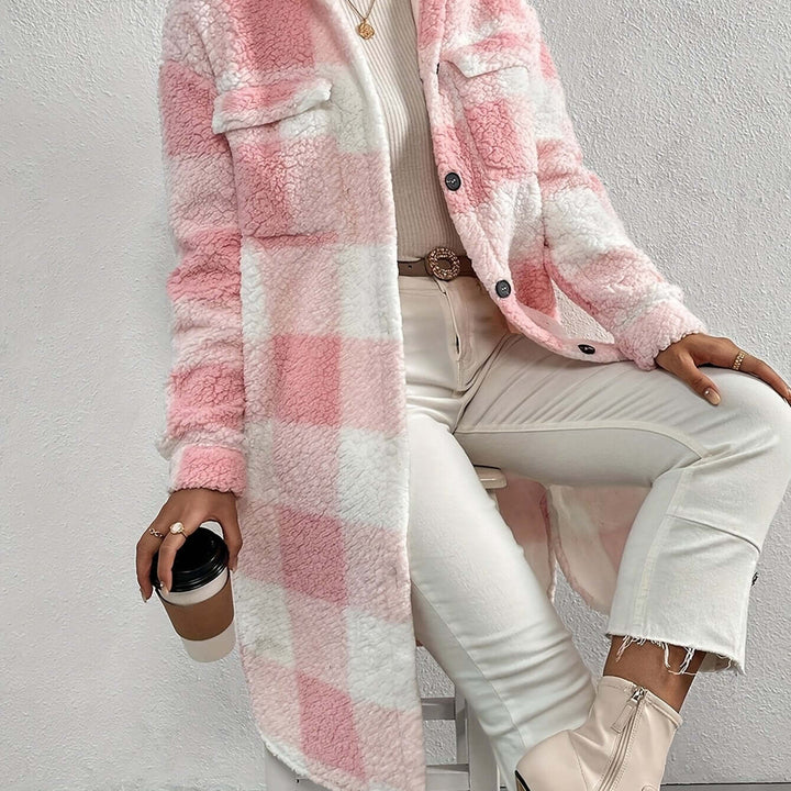 Manteau à carreaux élégant à manches longues pour femme