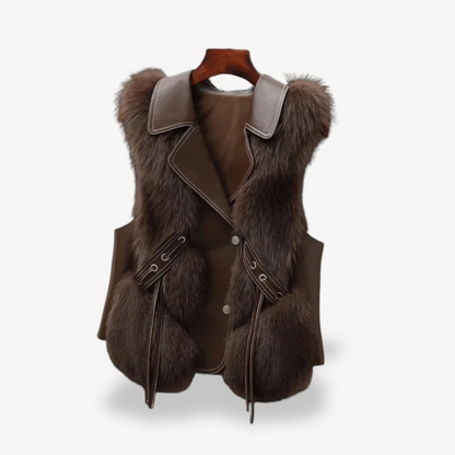 Gilet en cuir élégant pour femme avec manteau en fausse fourrure