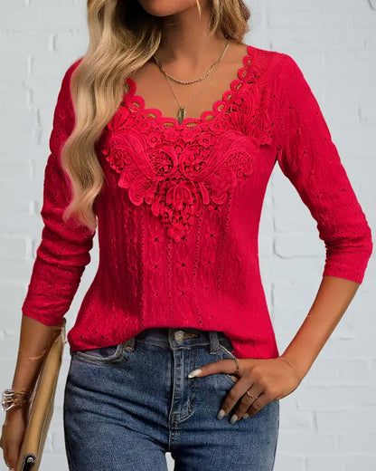 Robe élégante broderie dentelle manches longues