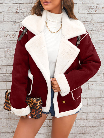 Veste d'hiver femme col en peau de mouton chaude