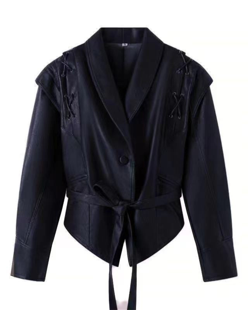 Blouson en cuir femme à manches longues, élégant