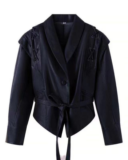 Blouson en cuir femme à manches longues, élégant