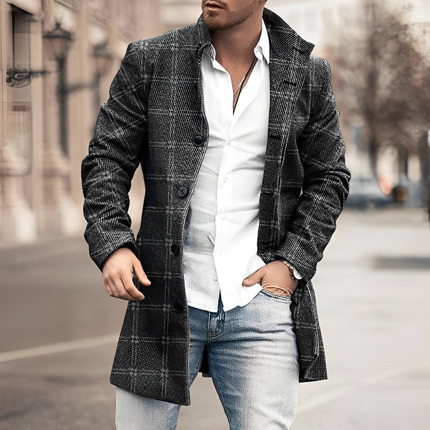 Manteau d'hiver homme élégant long à boutons