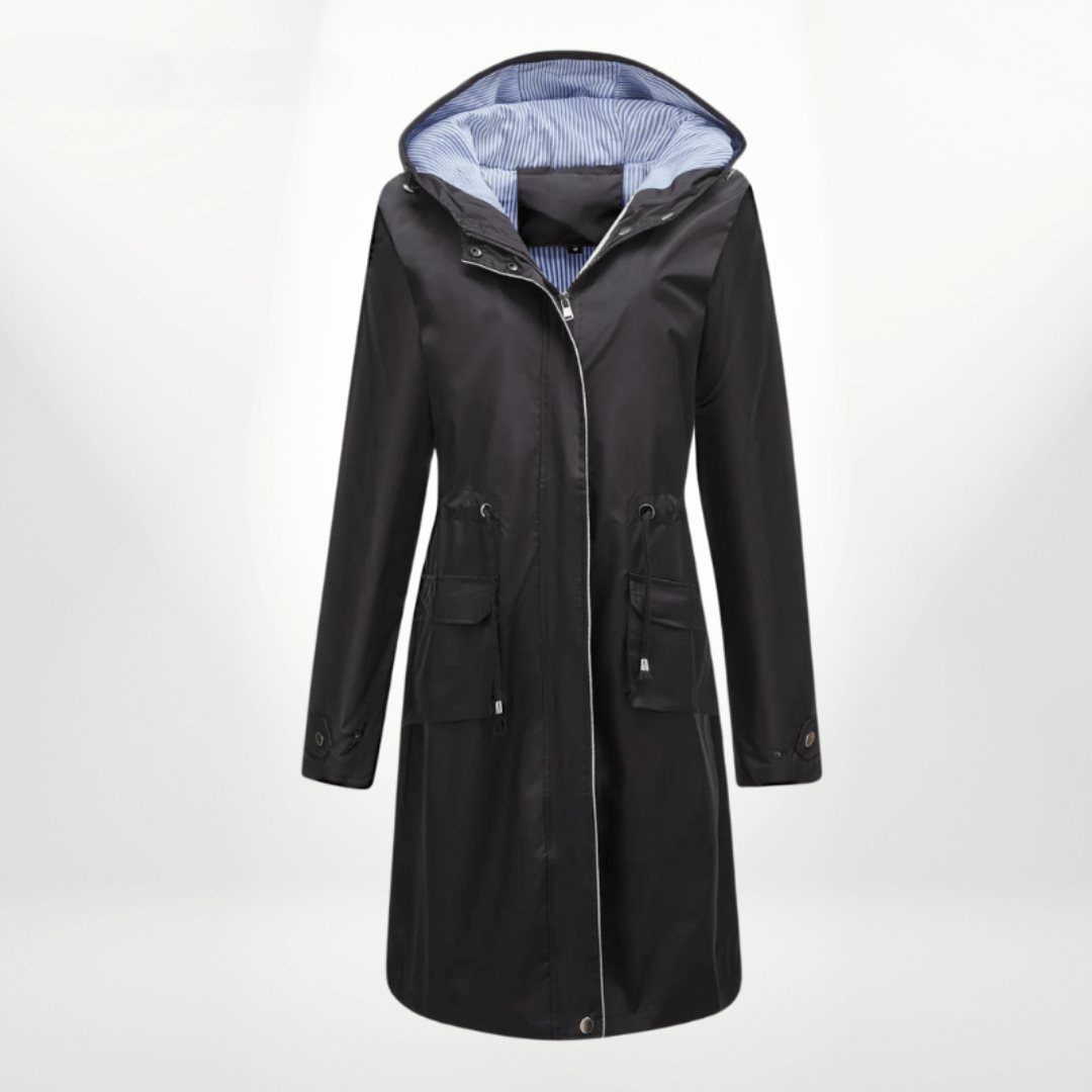 Imperméable trench-coat longueur au genou avec capuche