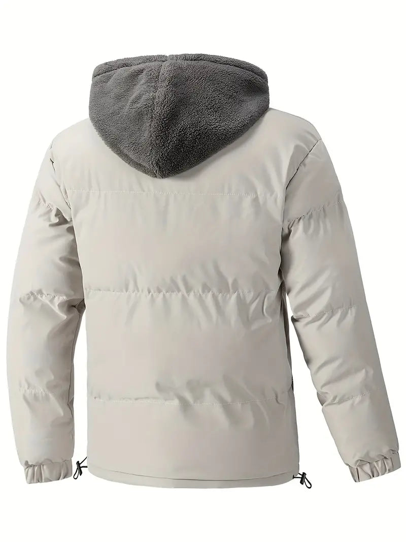 Herren Pufferjacke Kapuze Warm Fleece Outdoor - IdealeKleiden
