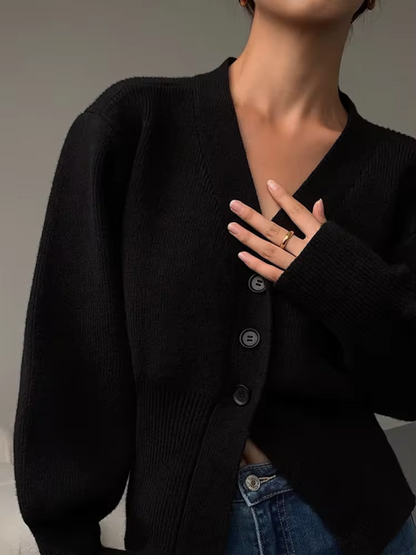 Gemütlicher Strickpulli V-Ausschnitt Knopfleiste - IdealeKleiden