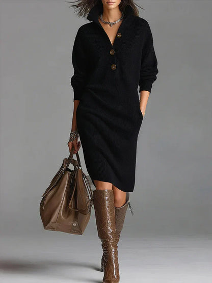 Robe midi élégante pour femmes, boutonnée, col en V
