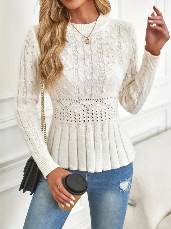 Pull tricoté épais confortable col rond mode féminine