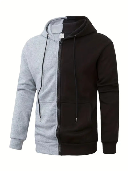 Sweat-shirt à capuche bicolore et zippé moderne