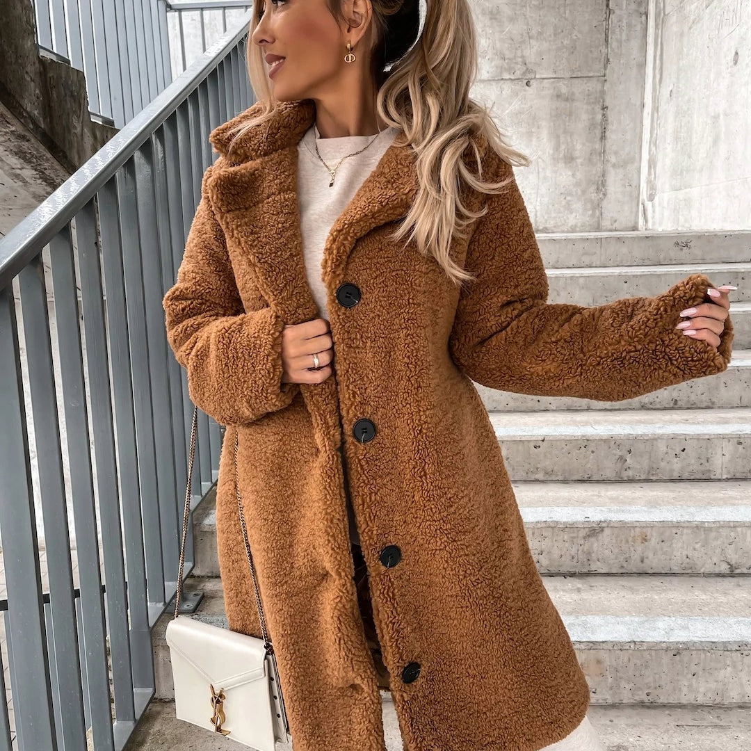 Manteau long surdimensionné en teddy pour femme chaud et confortable