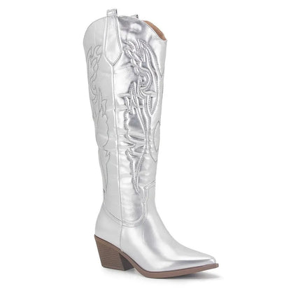 Bottes de cowboy hautes femme élégantes en cuir