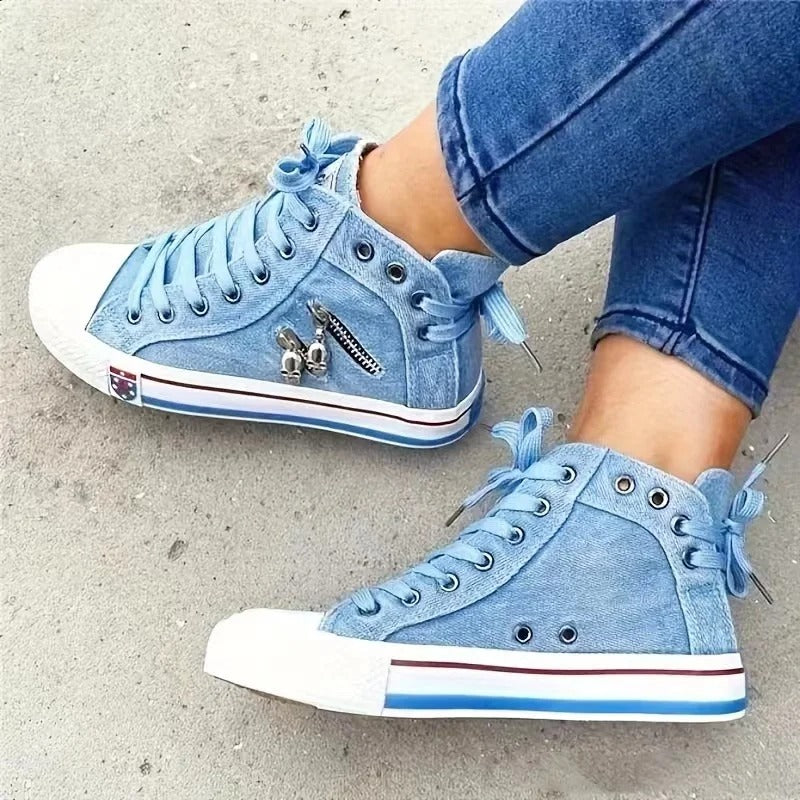 Moderner Sneaker Jeanslook Reißverschluss - IdealeKleiden