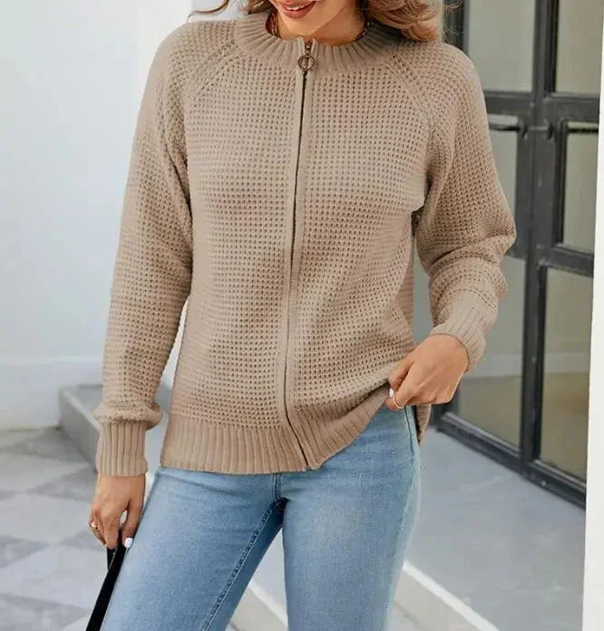 Gilet en maille femme automne uni fermeture éclair
