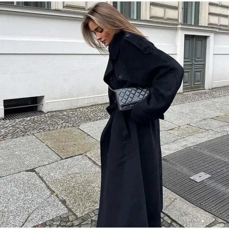 Stilvoller Wollmischmantel Doppelreihig Elegant - IdealeKleiden