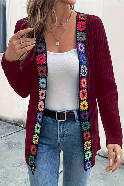 Cardigan élégant à motif floral Manches longues