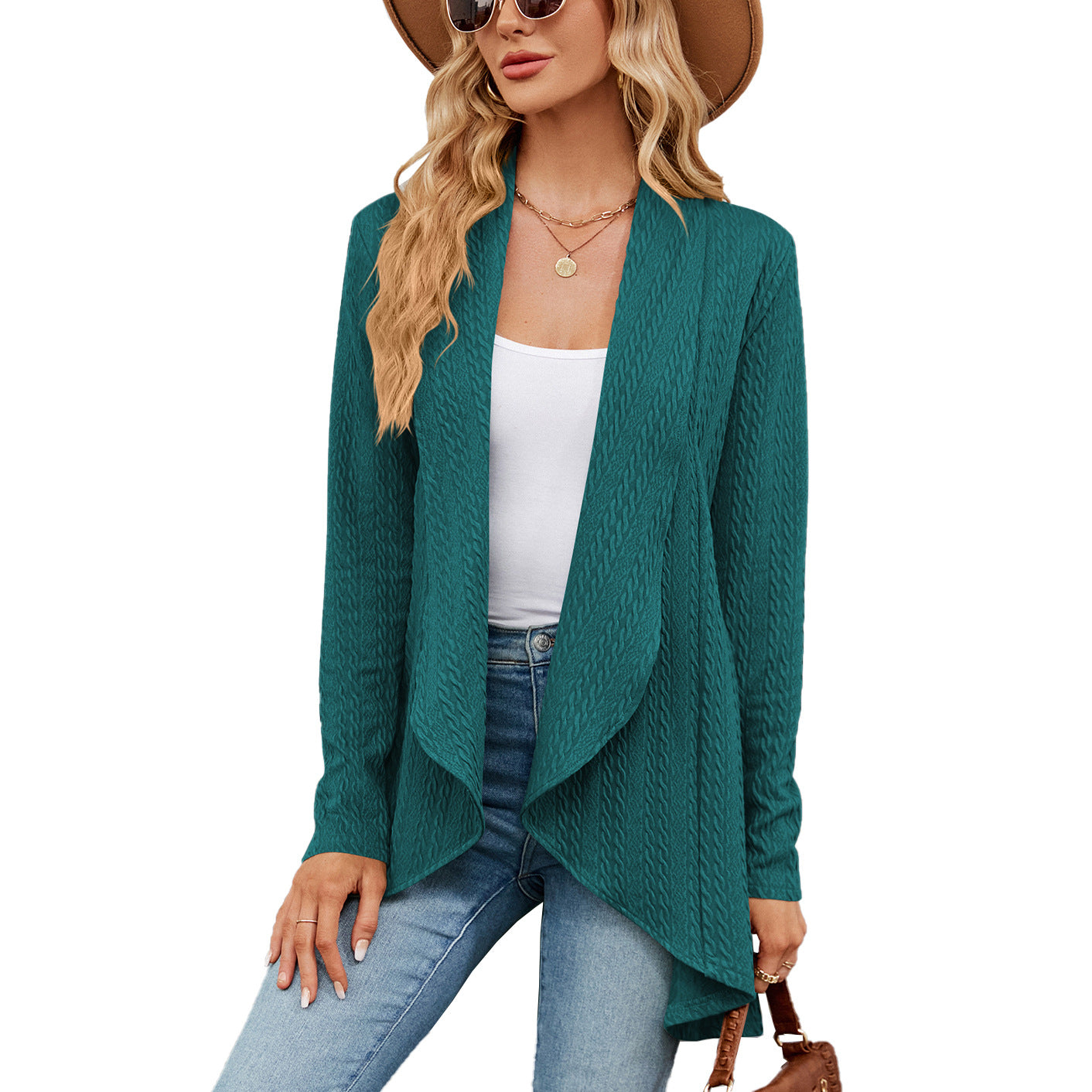 Veste élégante pour femme, manches longues, couleur unie
