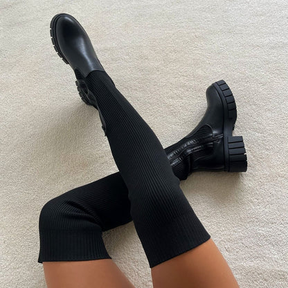 Weite Stiefel Elastisch Komfort - IdealeKleiden