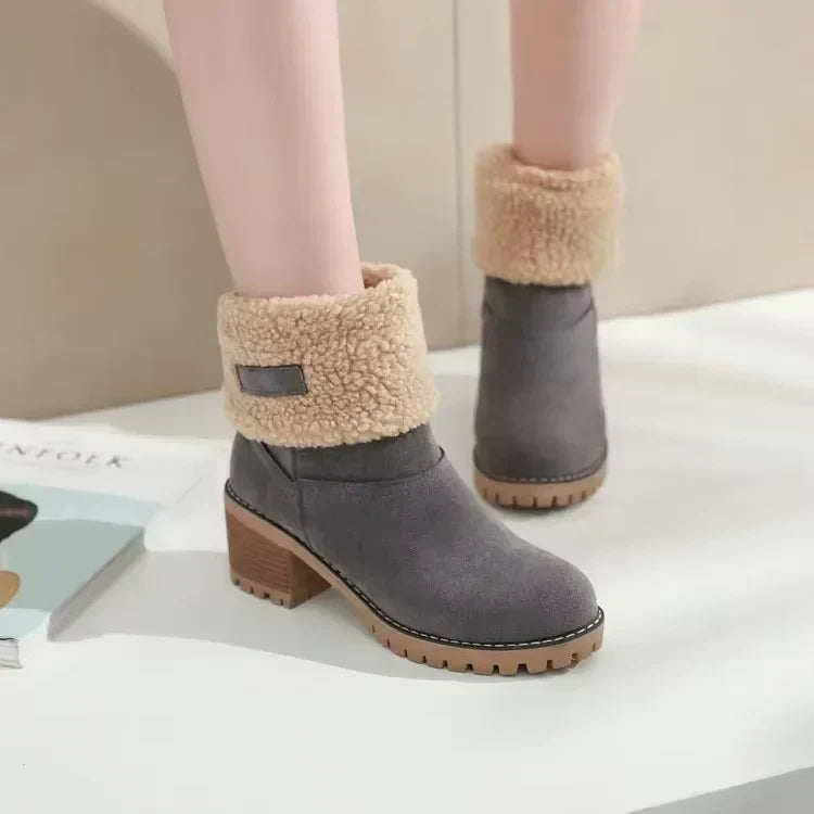 Bottes de neige élégantes en cuir, chaudes et confortables
