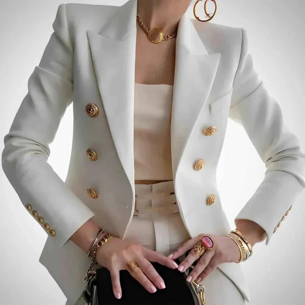 Blazer femme double boutonnage boutons dorés de luxe