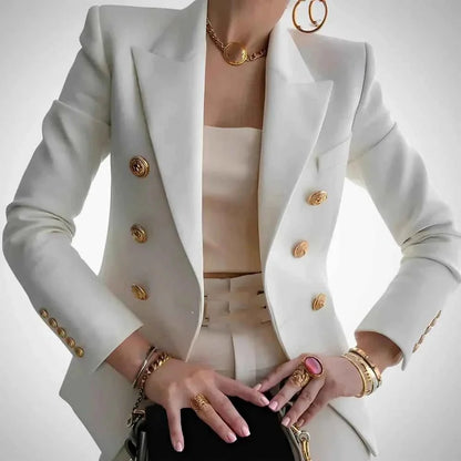 Blazer femme double boutonnage boutons dorés de luxe