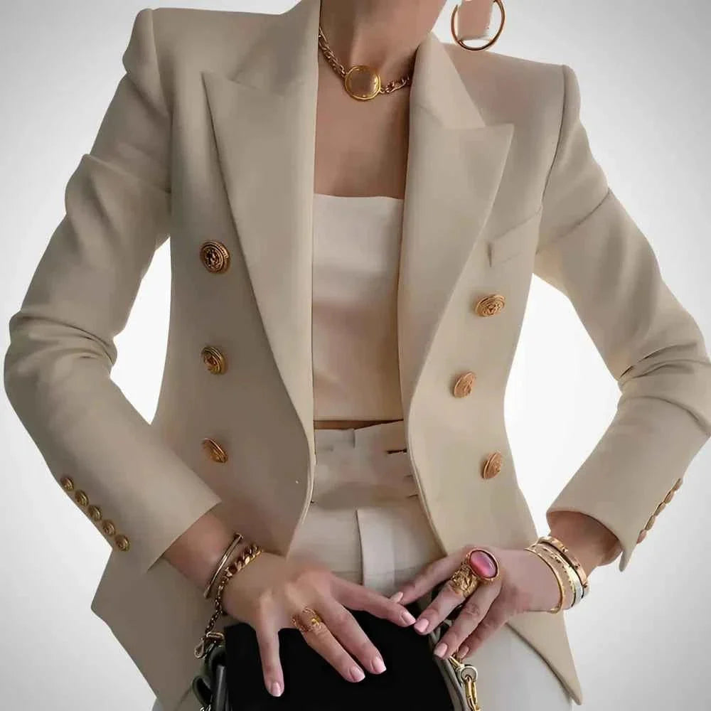 Blazer femme double boutonnage boutons dorés de luxe