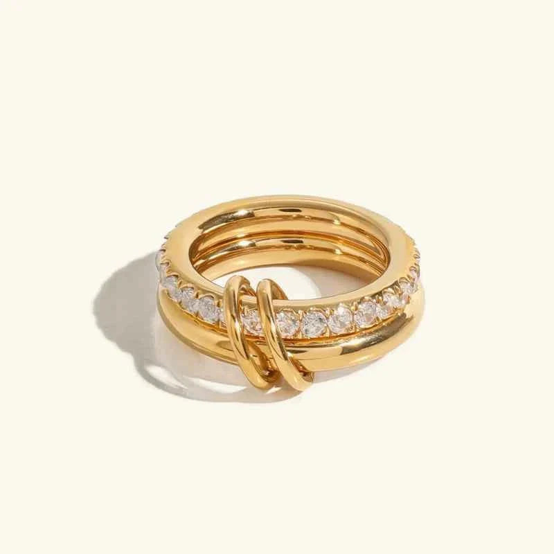 Edelstahl Doppelring Elegant Goldfarben - IdealeKleiden