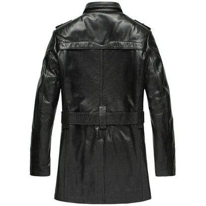 Herren Leder-Trenchcoat Doppelreihig Elegant - IdealeKleiden