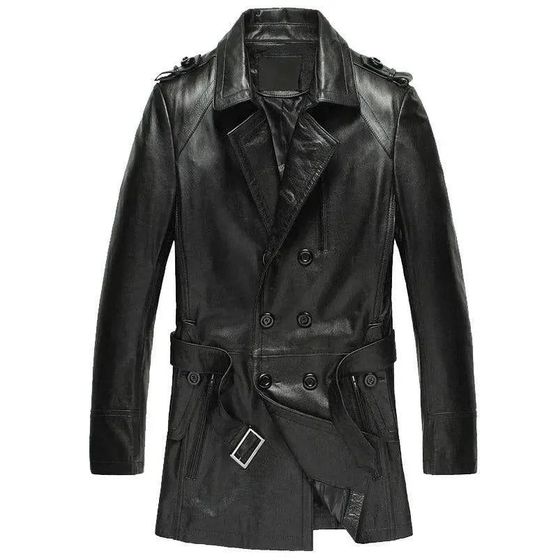 Trench-coat en cuir pour homme, croisé, élégant
