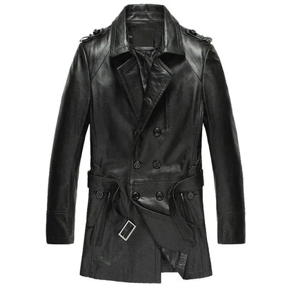 Trench-coat en cuir pour homme, croisé, élégant