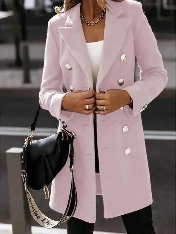 Manteau en laine pour femme, double boutonnage, design élégant