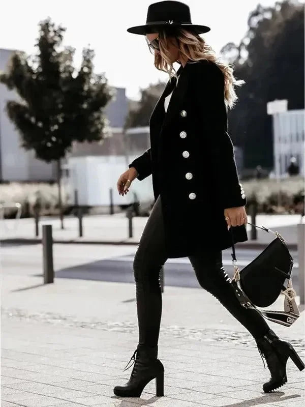 Manteau en laine pour femme, double boutonnage, design élégant