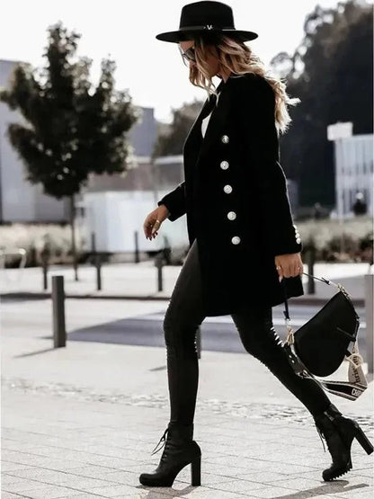 Manteau en laine pour femme, double boutonnage, design élégant