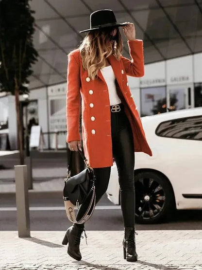 Manteau en laine pour femme, double boutonnage, design élégant