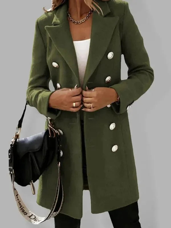 Manteau en laine pour femme, double boutonnage, design élégant