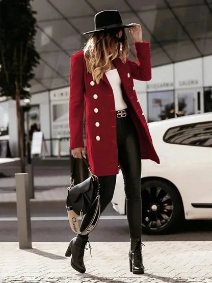 Manteau en laine pour femme, double boutonnage, design élégant